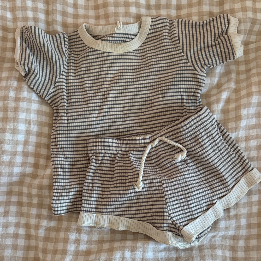 Striped Knit Short Set in Cream and Navy